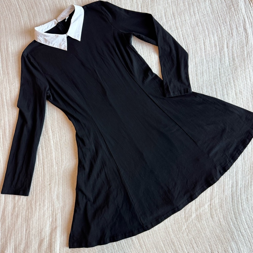 Chic Black Mini Dress with Long Sleeves and Peter Pan Collar